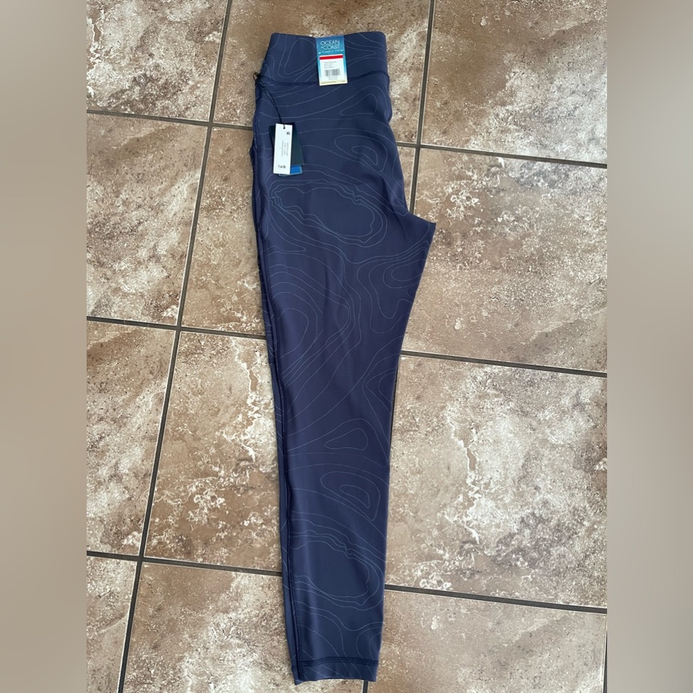 Women’s Leggins Bottoms Classic Fit Navy Size L Navy with green stripes